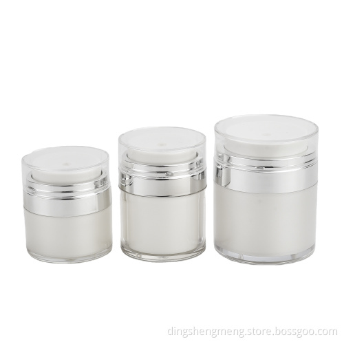 Nowy projekt 15 ml Słoika bez powietrza srebrne słoiki kosmetyczne Airless 30 ml 50 ml białe pojemniki na balsam do pomp